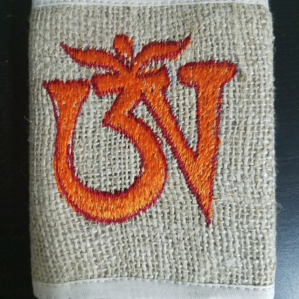 Handmade hemp trifold wallet.